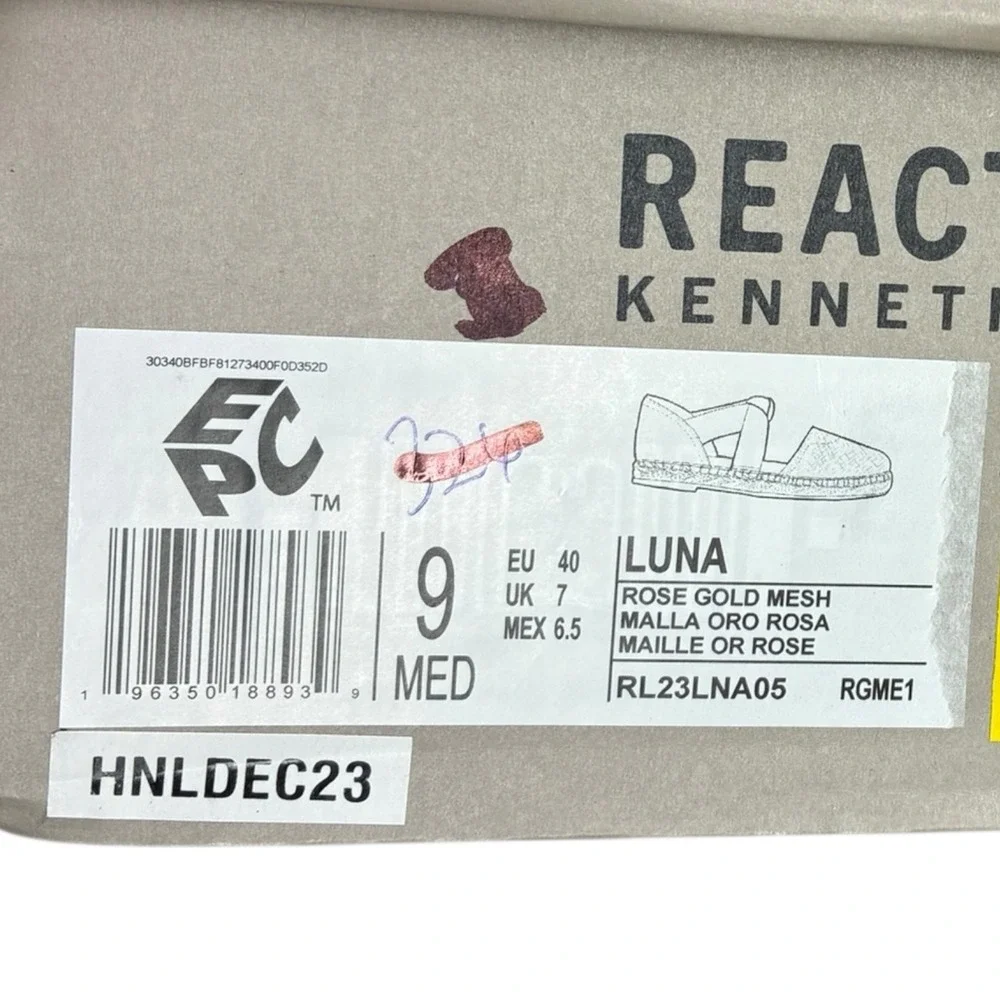 Kenneth Cole Reaction Luna Rose Gold Glitter Espadrille Flats‎ DOrsay 9 Med